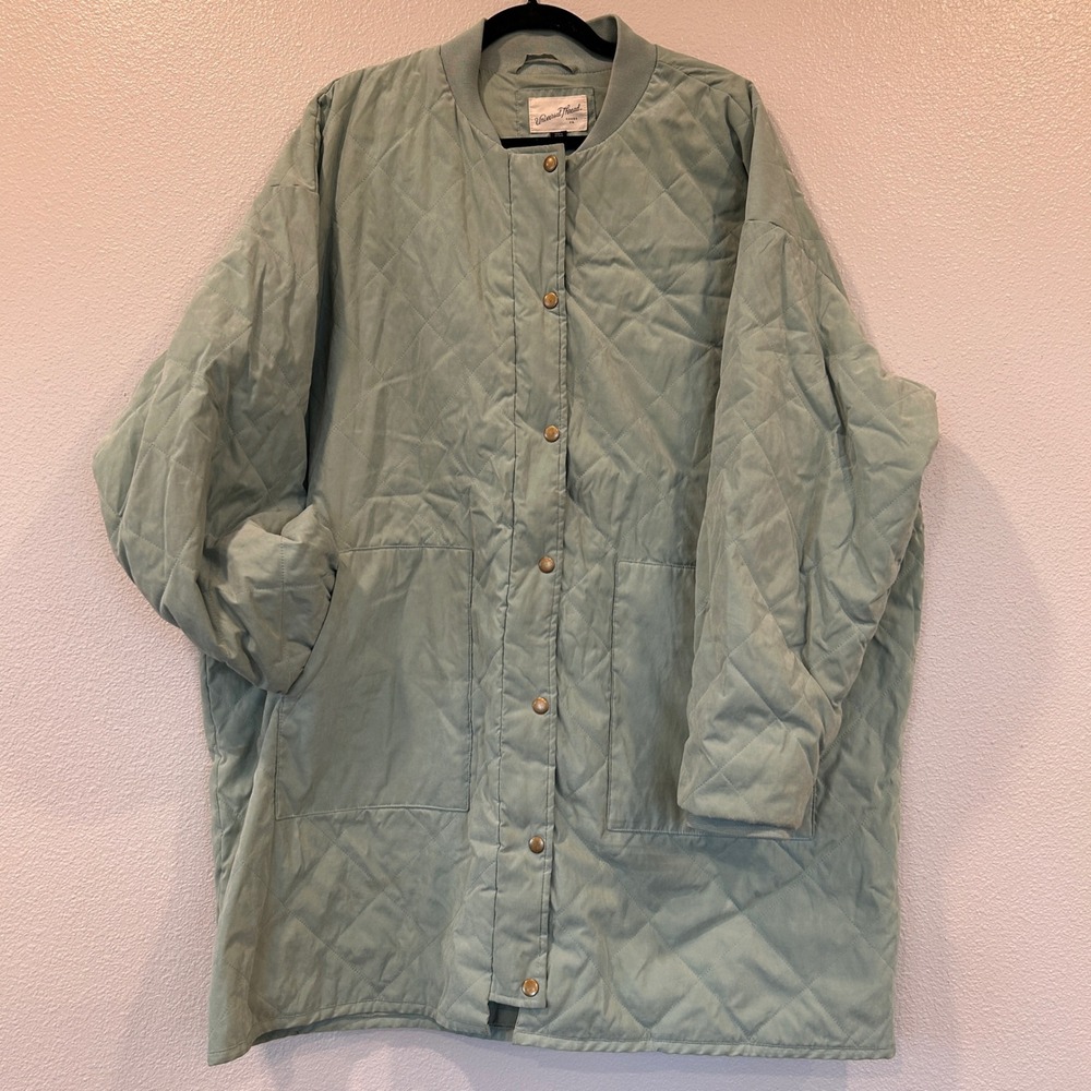 Universal Thread Sage Green Quilted Longline‎ Bomber Jacket Plus Size 2X